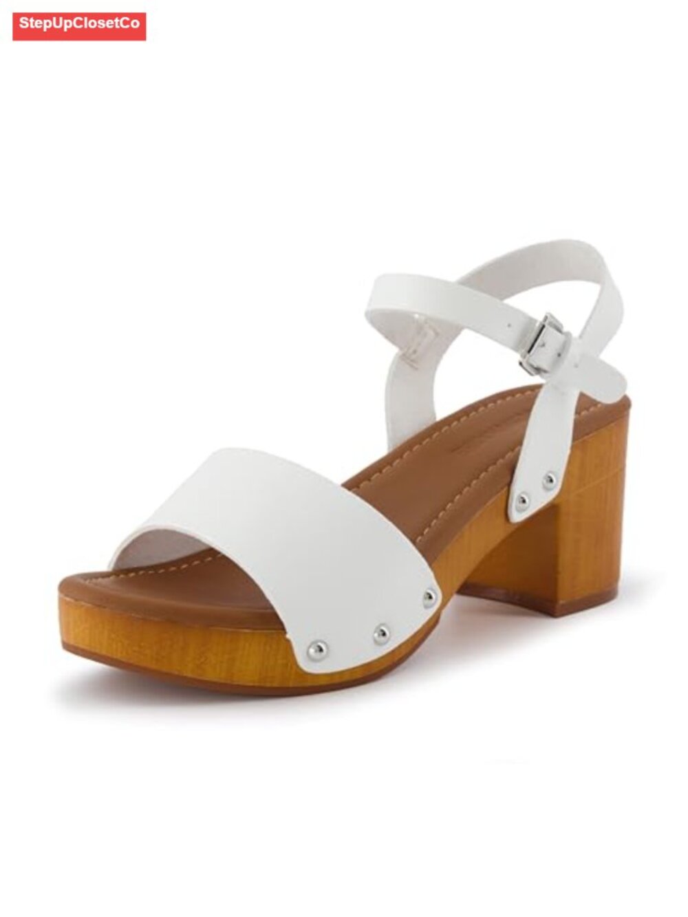 Faux Wood Sandals with Memory Foam Insole - Platform Heel